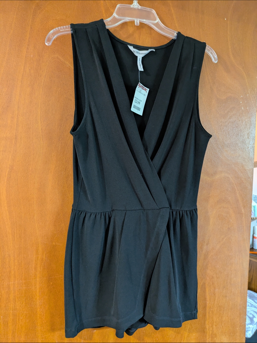 BCBGeneration Black Sleeveless Wrap Romper
